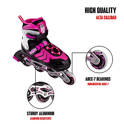 Calma Dragon Patines en Linea, Tamaño Ajustables, Profesionales para Adultos y Niños, Protección incluida de Regalo, 4 Ruedas, Skates, ABEC-7,Forro Interior, Rollers para Mujer y Hombre (Rosa, S)