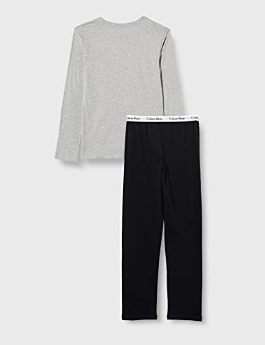 Calvin Klein LS Knit PJ Set, Pijama Set para Niños, Gris/Negro (Heather W/Black), 14-16 Años