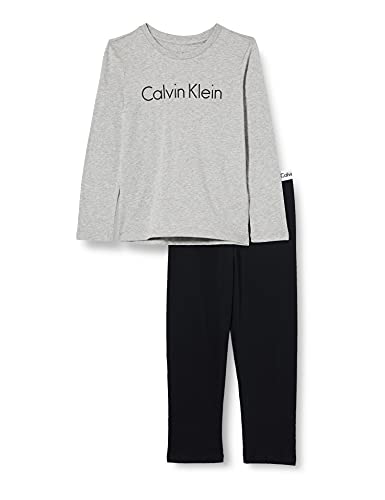 Calvin Klein LS Knit PJ Set, Pijama Set para Niños, Gris/Negro (Heather W/Black), 14-16 Años