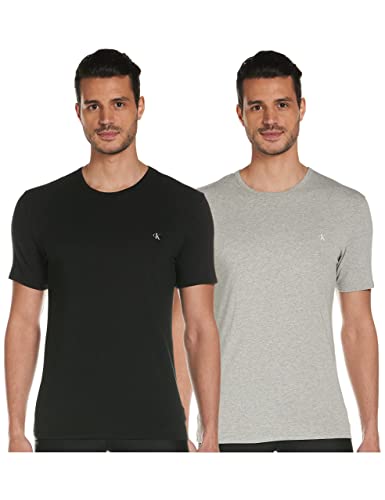 Calvin Klein S/S Crew Neck 2Pk Camiseta de Manga Corta, Black/Grey Heather, XL (Pack de 2) para Hombre