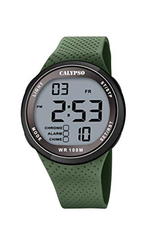 CALYPSO Reloj Modelo K5785/5 de la colección Color Splash, Caja de 44 mm Negro con Correa de Caucho Verde para Caballero