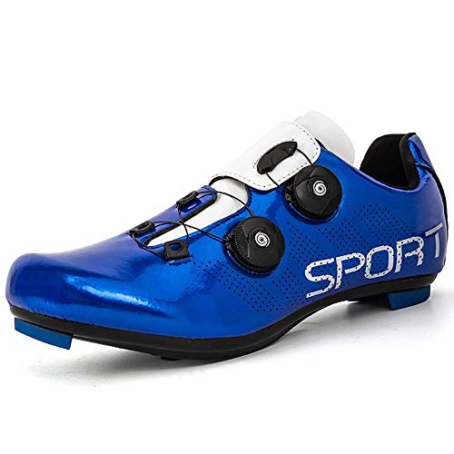 Calzado De Ciclismo para Hombre Calzado De Bicicleta De Carretera Tabla Antideslizante Transpirable Fácil De Limpiar Compatible con Zapatillas De Ciclismo De Interior SPD (41,Azul)