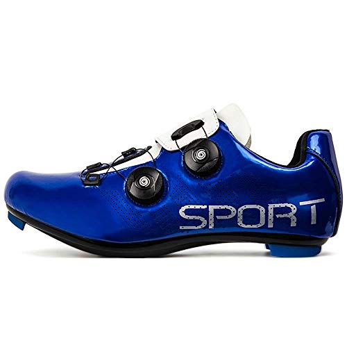 Calzado De Ciclismo para Hombre Calzado De Bicicleta De Carretera Tabla Antideslizante Transpirable Fácil De Limpiar Compatible con Zapatillas De Ciclismo De Interior SPD (41,Azul)