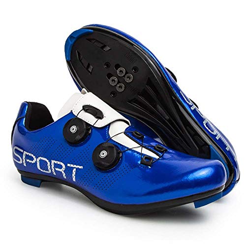 Calzado De Ciclismo para Hombre Calzado De Bicicleta De Carretera Tabla Antideslizante Transpirable Fácil De Limpiar Compatible con Zapatillas De Ciclismo De Interior SPD (41,Azul)