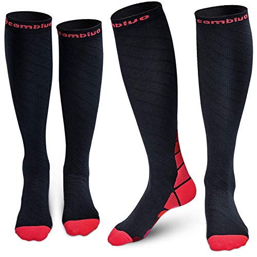 CAMBIVO Medias de Comrpesion Mujer y Hombre 2 Pares, Calcetines Compresivos Enfermera para Running, Trabajo, Ciclismo, Trotar, Correr, Deporte, Volar, Acampada