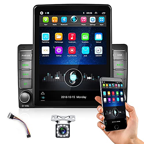 CAMECHO Android 10.0 Radio de Coche 2Din Estéreo de Coche GPS 9.5'' HD 1080P Vertical Pantalla con Bluetooth WiFi Navegación GPS FM/RDS/USB IN Enlace Espejo+Trasero Vista Cámara+Adaptador ISO