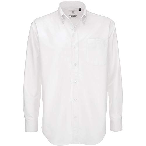 Camisa B&C para hombre, tela Oxford, de manga larga, camisas para hombre Blanco White (White) 20