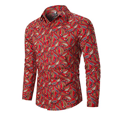 Camisa de Hombre Personalidad Moda Delgada Estilo étnico impresión Solapa Manga Larga Camisa de Fondo de Gran tamaño X-Large