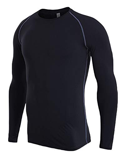 Camiseta De Compresiòn Camiseta Térmica Interior Hombre Manga Larga para Running Fitness Entrenamiento Negro M