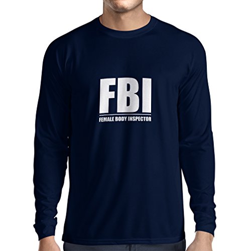 Camiseta de Manga Larga para Hombre Inspector del Cuerpo Femenino - Regalos Divertidos para los Hombres, Citas chistosas (Small Azul Blanco)