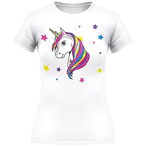 Camiseta mágica del unicornio del arco iris blanco de las señoras del caballo Pony Fantasy Tee Top
