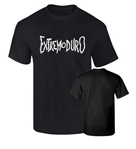 Camiseta Negra Extremoduro Rock Español Roberto Iniesta impresión en Blanco Algodón Calidad 190grs (S)