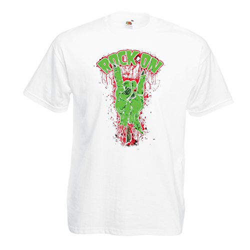 Camisetas Hombre ¡Símbolo del Metal de la Mano del Zombi! Signo de los Cuernos (Small Blanco Multicolor)