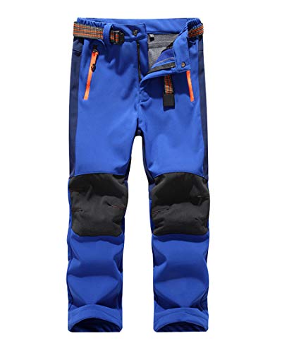 CAMLAKEE Pantalones Senderismo Niño Niña, Pantalon Softshell Impermeable Transpirable Pantalones Trekking Montaña Invierno, Azul Oscuro, M