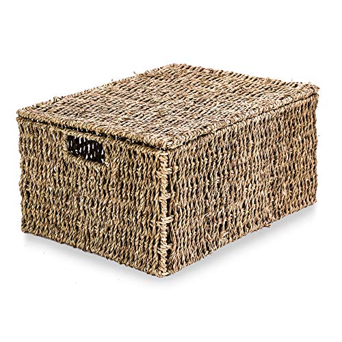 Canasta de Algas Marinas con Tapa | XL Hamper | Caja de ratán con tapa con bisagras | Cesta de picnic ecológica | Almacenamiento en la cama | Caja de juguetes para mascotas | M&W