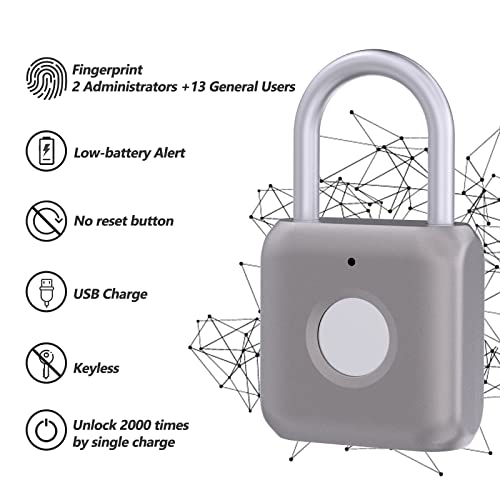 Candado inteligente con huella dactilar, candado de combinación, bloqueo candado, carga por USB, seguridad biométrico, alta para gimnasio,