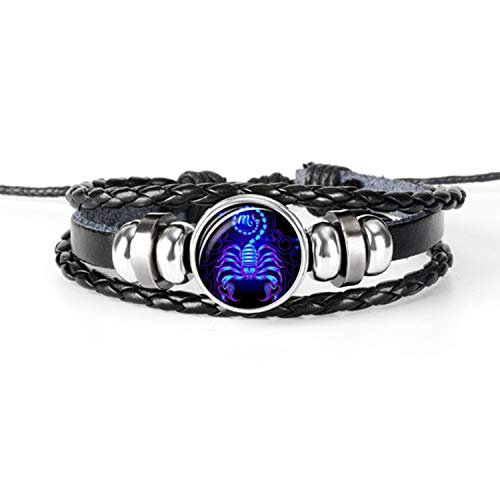 Candle Art Escorpio | Pulsera Zodiaco. Cuero Trenzado, Negro, con su constelación del Signo. Cúpula de Cristal, Unisex (Escorpio)