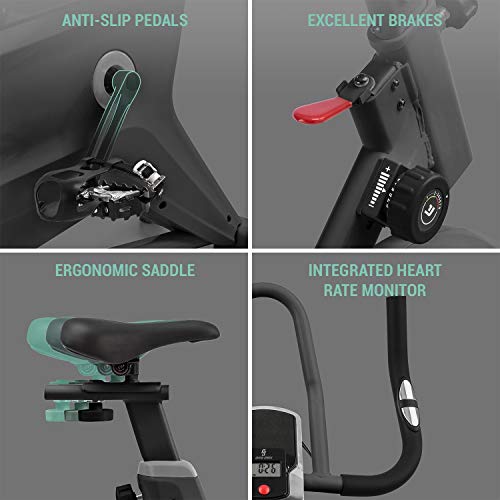 Capital Sports Aeris - Bicicleta estática, Volante de inercia de 18 kg, Función MagResist en 8 Niveles, Ordenador, Soporte para Tablet, Pulsómetro, Pedales Antideslizantes, Sillín ergonómico, Negro