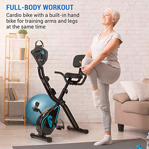 Capital Sports Azura Full Body Comfort bicicléta estática, bicicleta para cardio / manivela para manos, volante de inercia de 7,5 kg, MagResist: Resistencia magnética (8 niveles), negro