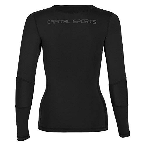 Capital Sports Beforce Camiseta de compresión con Mangas para Mujer (Regula Temperatura Corporal, tecnología Dehydr8, Nivel de compresión Medio, Malla ventilación, Cuello Ancho, Ideal Entrenamiento o