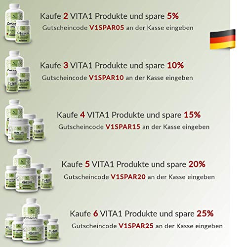 Cápsulas de Quercetina 250mg de VITA1 • 90 cápsulas (3 meses de suministro) • sin gluten, vegano, kosher y halal • Hecho en Alemania