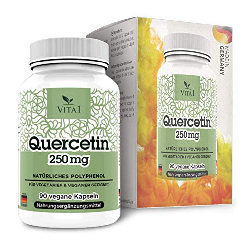 Cápsulas de Quercetina 250mg de VITA1 • 90 cápsulas (3 meses de suministro) • sin gluten, vegano, kosher y halal • Hecho en Alemania