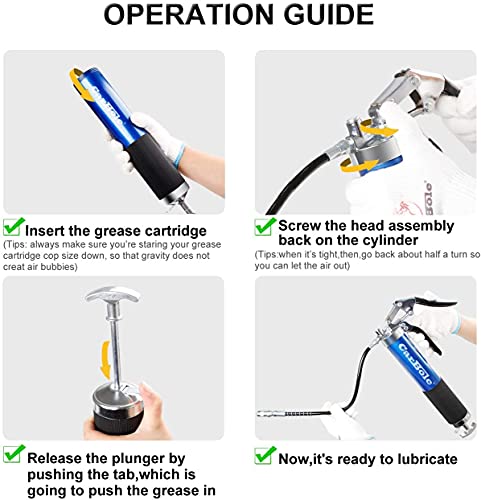 CarBole Heavy-Duty 6000PSI Pistola de engrase con una Sola Mano para Cartuchos de 400 g o Grasas de derrame