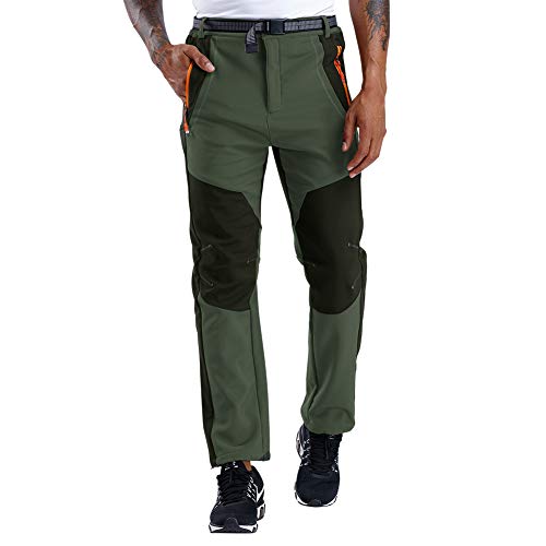 CARETOO Pantalones Trekking Hombre Primavera Verano Pantalones de Escalada Senderismo Alpinismo Invierno Polar Forrado Aire Libre (Verde con vellón, L)