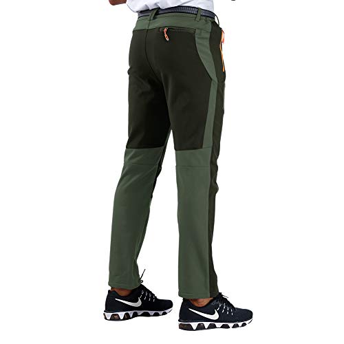 CARETOO Pantalones Trekking Hombre Primavera Verano Pantalones de Escalada Senderismo Alpinismo Invierno Polar Forrado Aire Libre (Verde con vellón, L)