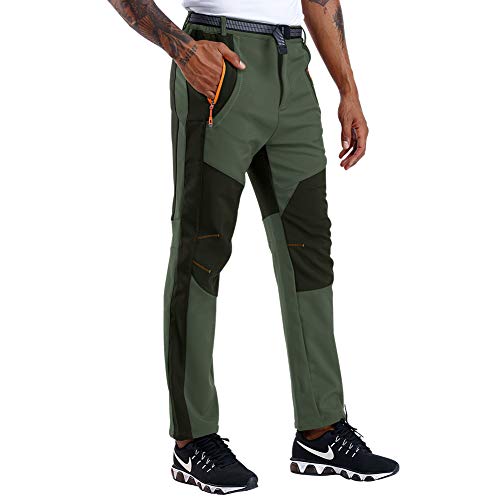 CARETOO Pantalones Trekking Hombre Primavera Verano Pantalones de Escalada Senderismo Alpinismo Invierno Polar Forrado Aire Libre (Verde con vellón, L)