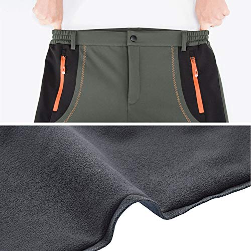 CARETOO Pantalones Trekking Hombre Primavera Verano Pantalones de Escalada Senderismo Alpinismo Invierno Polar Forrado Aire Libre (Verde con vellón, L)