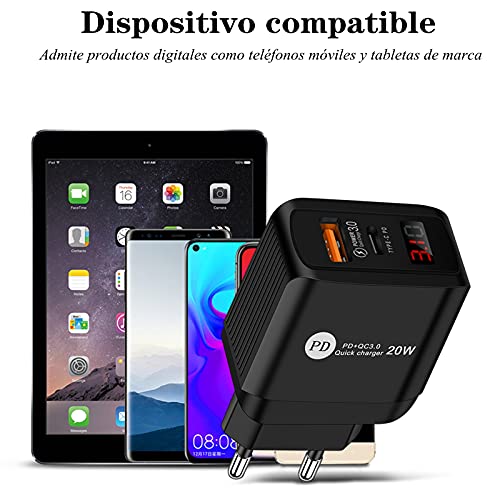 Cargador de Carga Rápida Tipo C PD 20W,USB 3.0 Adaptador de Carga Cargador Compatible para Huawei,Xiaomi,Samsung Galaxy,iPhone,iPad,LG,TCL,Vivo,OPPO（con Cable Tres en uno）