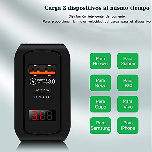 Cargador de Carga Rápida Tipo C PD 20W,USB 3.0 Adaptador de Carga Cargador Compatible para Huawei,Xiaomi,Samsung Galaxy,iPhone,iPad,LG,TCL,Vivo,OPPO（con Cable Tres en uno）