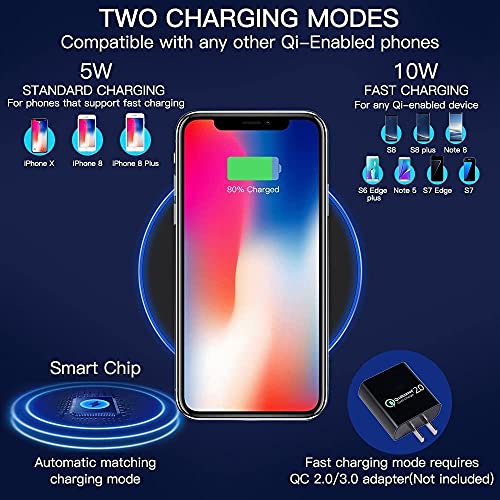 Cargador Inalámbrico 10W Qi Wireless Carga Rápida Quick Charger para iPhone XS/XS MAX/XR/X / 8/8 Plus Samsung Galaxy Note 9 /S9 /S8 /S8 Plus /S7 - Negro