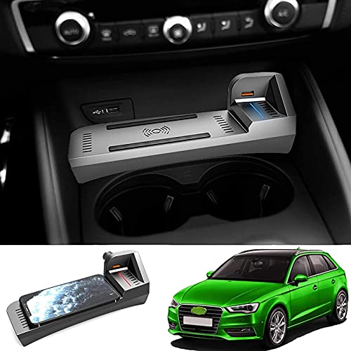 Cargador Inalámbrico Para Automóvil, Para Audi A3 2014-2021Consola de Control Central Placa de Carga Inalámbrica de 15 W Placa de Carga Rápida con Puertos USB-QC3.0 de 18 W Cargador de Teléfono Móvil