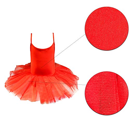 Carnavalife Maillot de Ballet Danza Niña Elástica con Falda Tutu de Tirantes Finos (Rojo, 4-6 años)