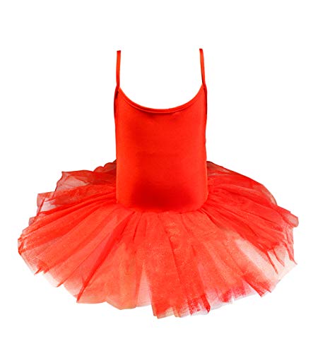 Carnavalife Maillot de Ballet Danza Niña Elástica con Falda Tutu de Tirantes Finos (Rojo, 4-6 años)