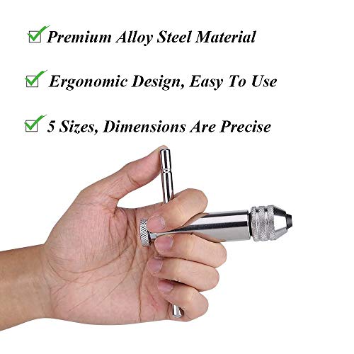 Carraca Llave de Grifo, Llave Ajustable Trinquete, Llave Trinquete para Grifos, Mango en T Trinquete, Ajustable Tipo T Screw Tap Set con 5 Piezas M3 M4 M5 M6 M8 3 mm-8 mm Rosca Tornillo Máquina