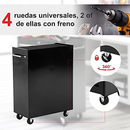 Carro Caja de Herramientas Taller Movil 5 Cajones 4 Ruedas Cerradura Color Negro