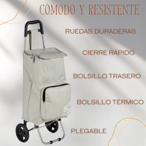 Carro De La Compra con Bolsa Térmica Color Blanco, 2 Ruedas Resistentes, Soporte Metálico. Gran Capadidad con 33 litros De Capacidad de Almacenamiento. Muy cómodo y práctico Carrito de la Compra