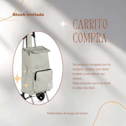 Carro De La Compra con Bolsa Térmica Color Blanco, 2 Ruedas Resistentes, Soporte Metálico. Gran Capadidad con 33 litros De Capacidad de Almacenamiento. Muy cómodo y práctico Carrito de la Compra