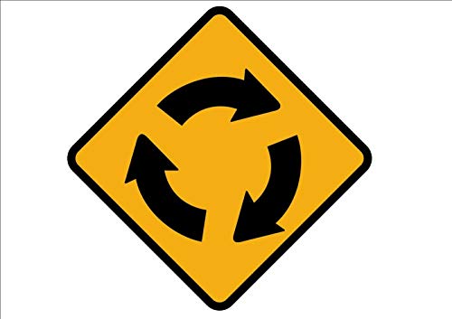 Cartel de carretera BCTS con texto en inglés «rotonda», texto «Road Sign», «Road Sign», «Man Cave», «Crossing Traffic» (30 x 30 cm)