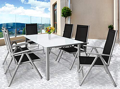 CASARIA Conjunto de 1 Mesa y 6 sillas de Aluminio Bern con Respaldo reclinable Muebles de jardín Patio terraza balcón