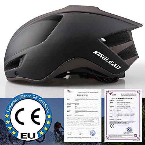 Casco Bicicleta Adulto,KINGLEAD Casco Bicicleta Mujere Hombre con Visor Extraíble Magnético Certificado CE Casco MTB con USB Luz LED Forro Desmontable Lavable Casco Bicicleta Ajustable 57-62CM (KL088)