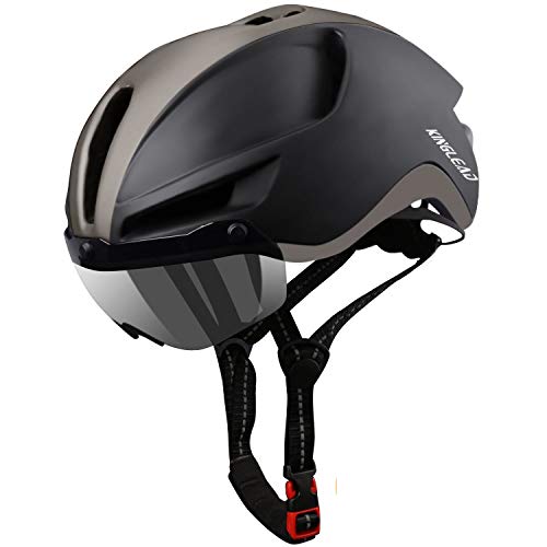 Casco Bicicleta Adulto,KINGLEAD Casco Bicicleta Mujere Hombre con Visor Extraíble Magnético Certificado CE Casco MTB con USB Luz LED Forro Desmontable Lavable Casco Bicicleta Ajustable 57-62CM (KL088)