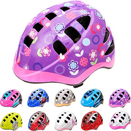 Casco Bicicleta Casco Biciclea Casco Bici Casco de Bicicleta para niños y jóvenes Casco MTB Carretera Ciclismo Skate Bicicleta patineta Patines monopatines MA-2 (S(48-52cm), Flower)
