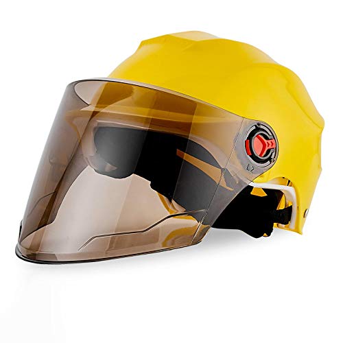 Casco Bicicleta Yuan Ou Adulto Niño Cascos Ciclismo Casco de Bicicleta eléctrico Medio Casco Viseras de Lentes Hombres Mujeres Casco de Scooter Lentes Marrones Amarillos