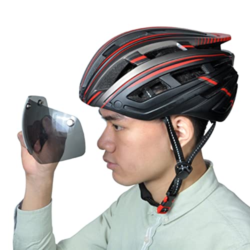 Casco De Bicicleta Con Luz De Cola De Advertencia. cascos Para Bicicletas Para Adultos De Una Pieza casco De Ciclo De Carretera De Montaña allround Cycling Helmets Con Gafas Magnét(Color:Gris Titanio)