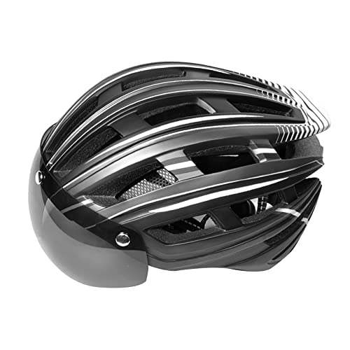 Casco De Bicicleta Con Luz De Cola De Advertencia. cascos Para Bicicletas Para Adultos De Una Pieza casco De Ciclo De Carretera De Montaña allround Cycling Helmets Con Gafas Magnét(Color:Gris Titanio)