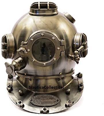 Casco de buzos vintage US Navy Mark V Deep Sea Scuba Casco antiguo de 45,7 cm Casco de regalo de casco marino, regalo de buceo, decoración náutica, marítima